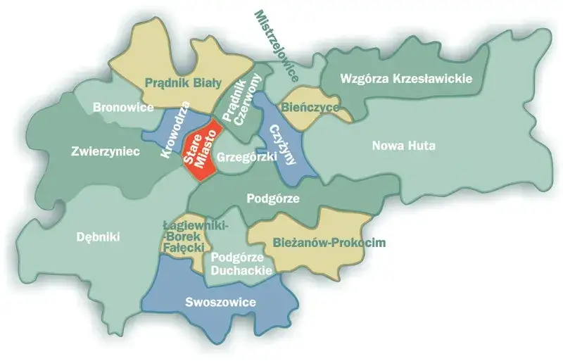mapa dzielnic krakowa ceny wynajmu