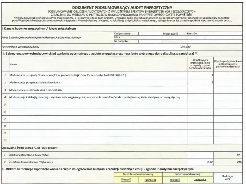 program czyste powietrze audyt energetyczny